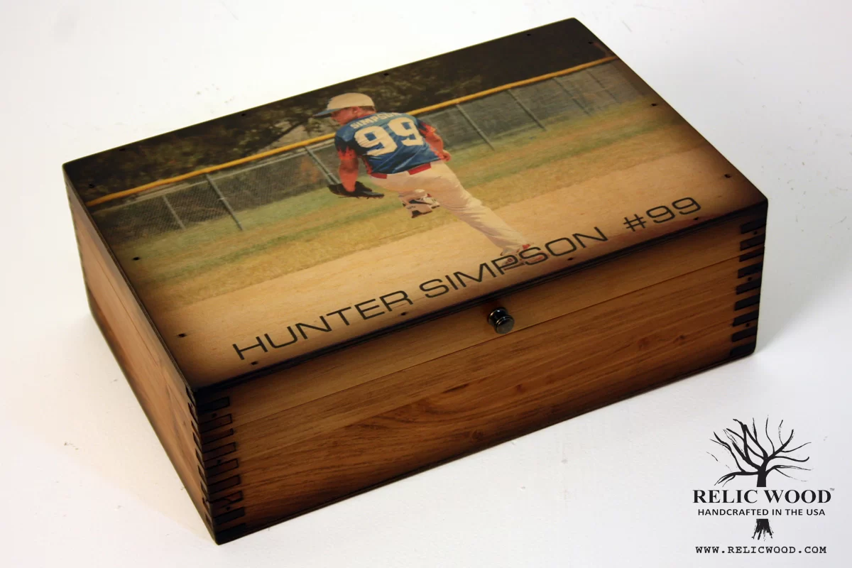 Personalized Baseball Player Memory Box - Relic Wood