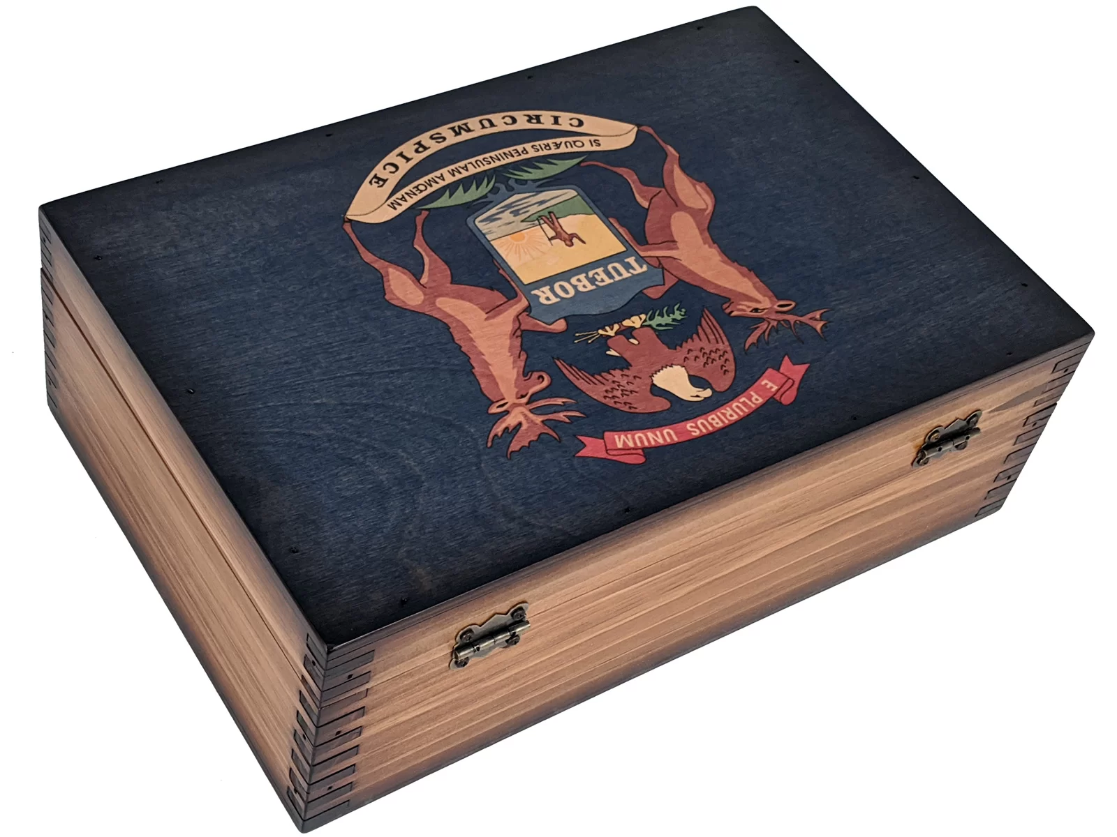 Michigan State Flag Wooden Memory Box - Relic Wood