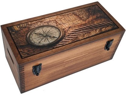 Sepia Vintage Map Compass Storage Box Wood