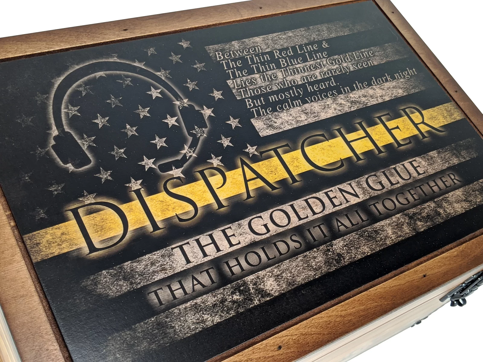 Keepsake Box Dispatcher Gift Thin Gold Line 911 Dispatcher Retirement Gift American Flag