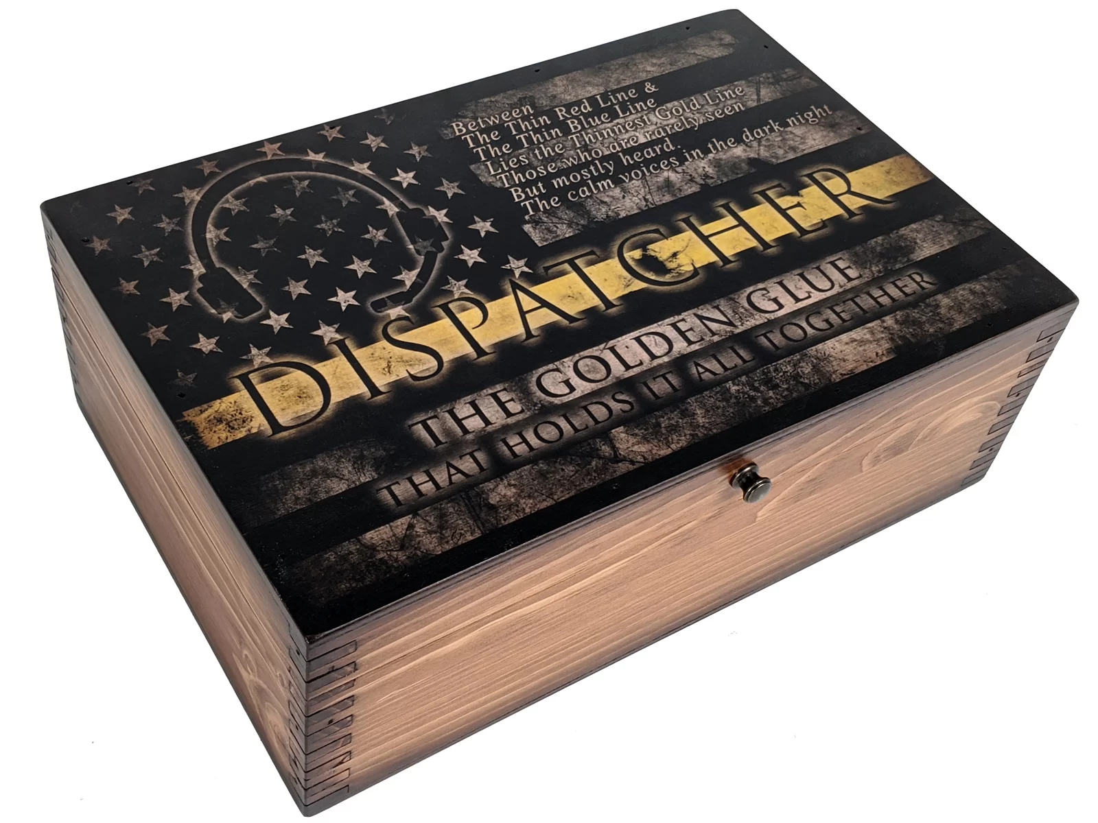 Keepsake Box Dispatcher Gift Thin Gold Line 911 Dispatcher Retirement Gift American Flag