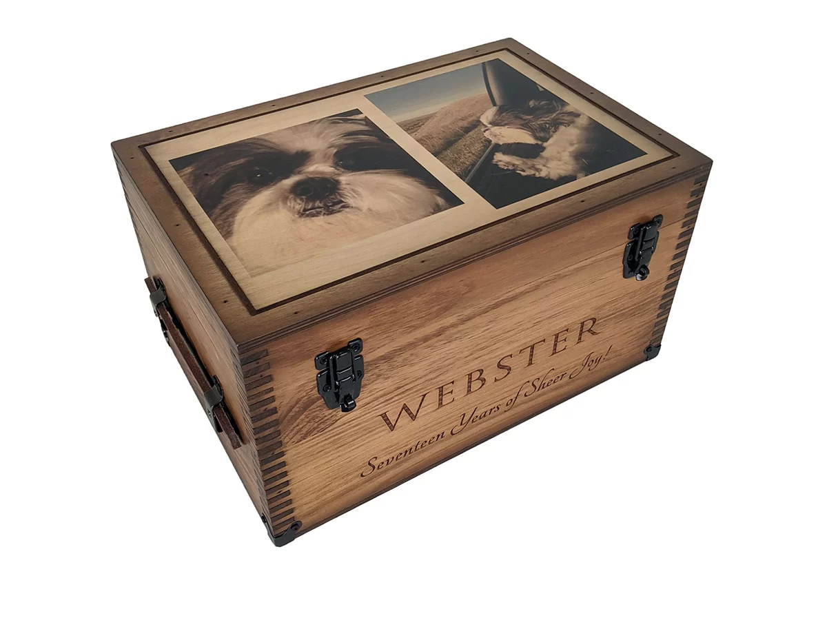 Wood Pet Memorial Box with Photo - Leaps & Bones